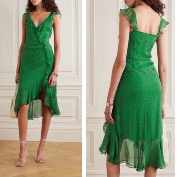 Veronica Beard Amal Green Ditzy Floral Asymmetrical Ruffle Dress - Picture 10 of 11